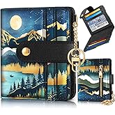 Bistup Wallet for Women Cute Bifold Small Card Wallet Rfid with Keychain for Ladies Teen Girls Female Medium Girly Aesthetic Thin Slim Mountain Unique Pretty Modern Leather Credit Card Holder Purse
