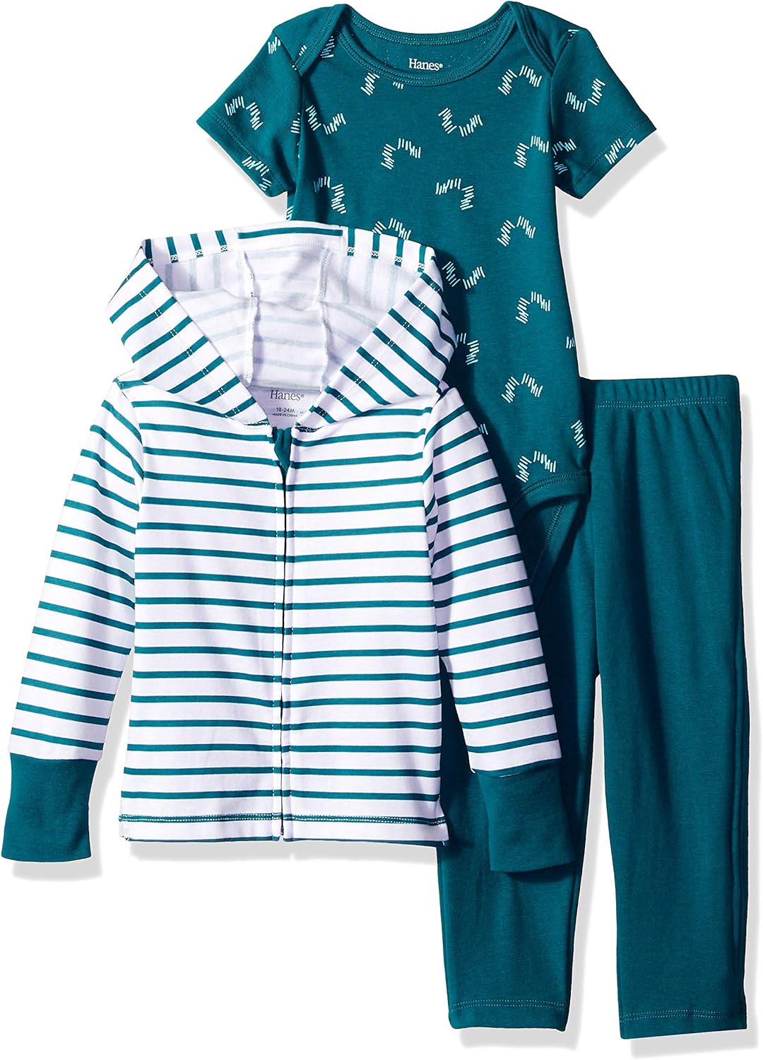 Hanes Ultimate Baby Zippin Pants and Knit Hoodie with Short Sleeve Bodysuit Set: Clothing