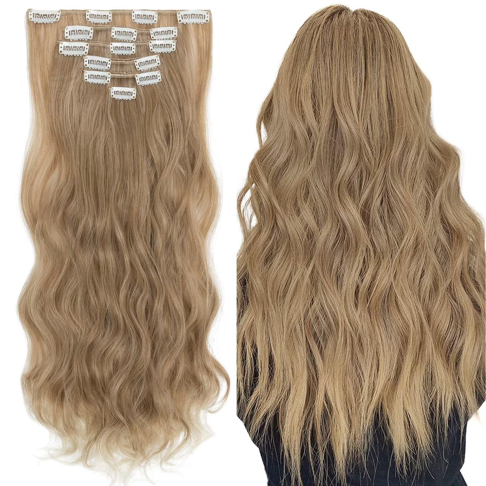 Silk-co Clip in Hair Extensions -Ash to Bleach Blond Long Curly Ombre Hairpiece 24inch Full Head 8 Pieces 18 Clips Extension — image 1