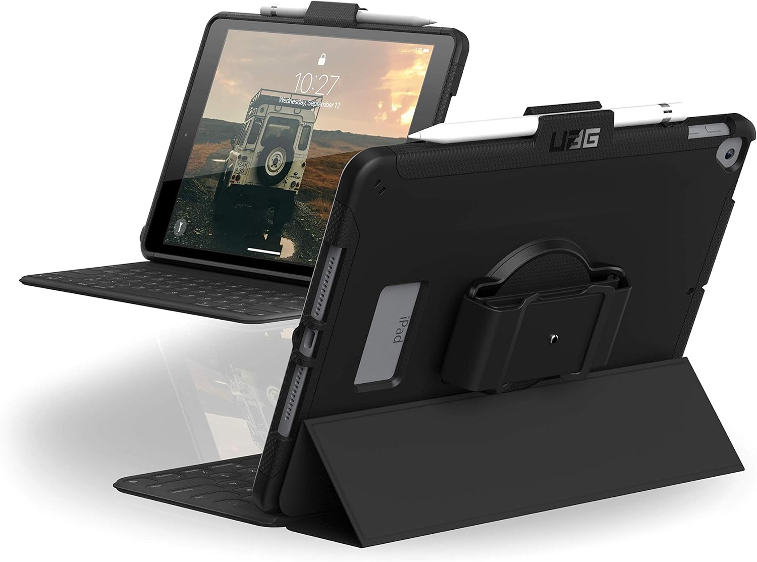 URBAN ARMOR GEAR UAG iPad 10.2-inch (8th Gen, 2020) & (7th Gen, 2019) Case with Hand Strap, Scout Feather-Light Rugged Military Drop Tested Protective Cover with Apple Pencil Holder, Black