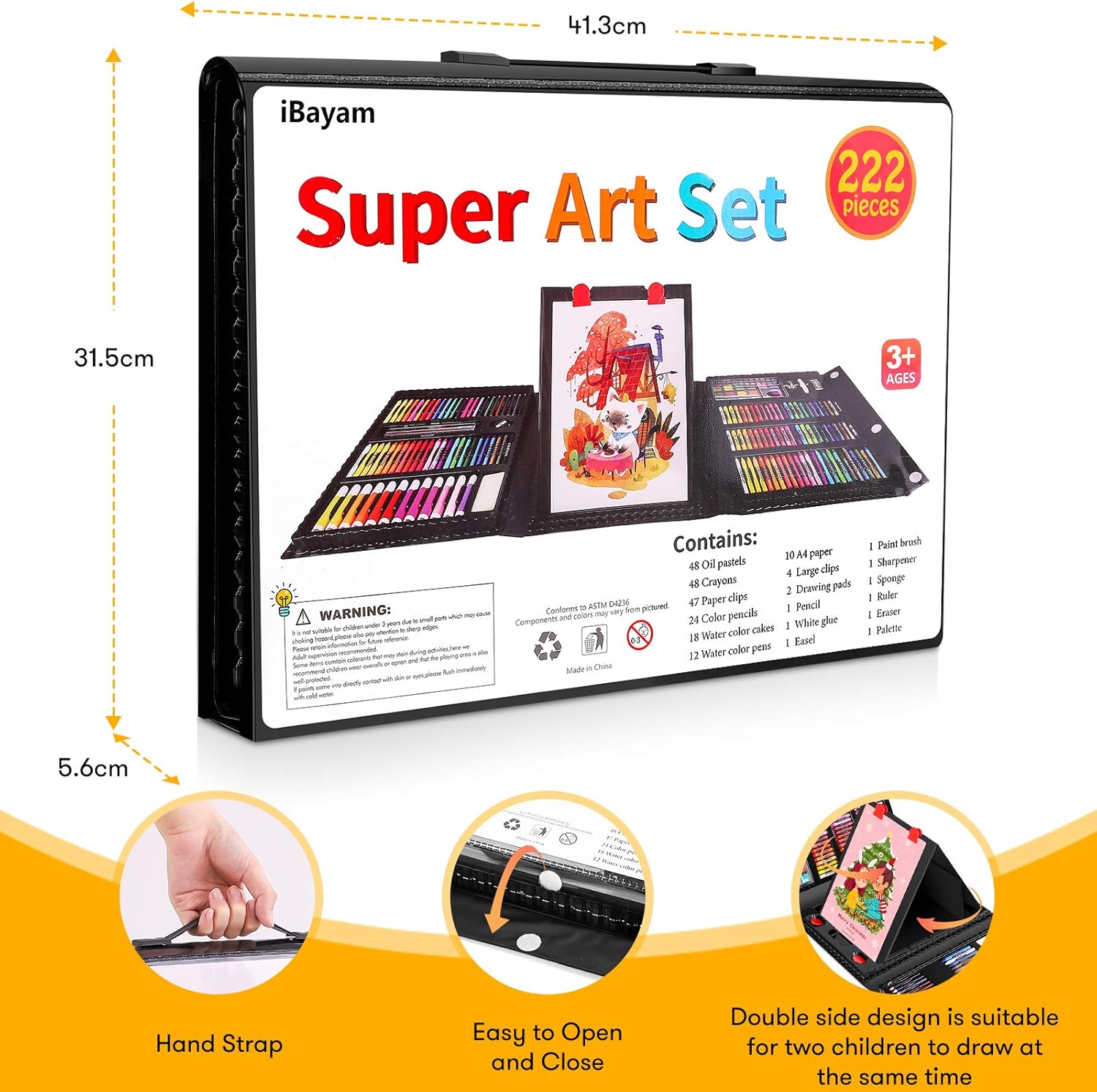 Art Set, iBayam 222 Pack Art Supplies Drawing Kit for Kids Girls Boys Teens Artist Children 5 6 7 8 9 11 12, Deluxe Beginners Art Case Gift with Trifold Easel, 2 Sketch Pads, Pastels, Crayons, Pencils