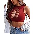 Avidlove Women's Fishnet Top Sexy Cut Out Crop Short Hollow Out Cropped Tank Top(S M L)