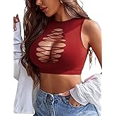 Avidlove Women's Fishnet Top Sexy Cut Out Crop Short Hollow Out Cropped Tank Top(S M L)