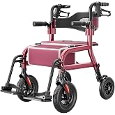 HOMLAND Foldable 2-in-1 Rollator Walker Wheelchair Combo with Wide Seat | Sturdy Aluminum Frame, 10" All Terrain tires, Adjustable Height, Tool-Free Assembly, 300lb Weight Capacity
