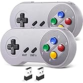 SAFFUN 2 Pack 2.4 GHz Wireless USB Controller Compatible with SNES Games, SNES Retro USB PC Super Classic Controller for Windows PC MAC Linux Genesis Raspberry Pi Retropie (Multicolored Keys)