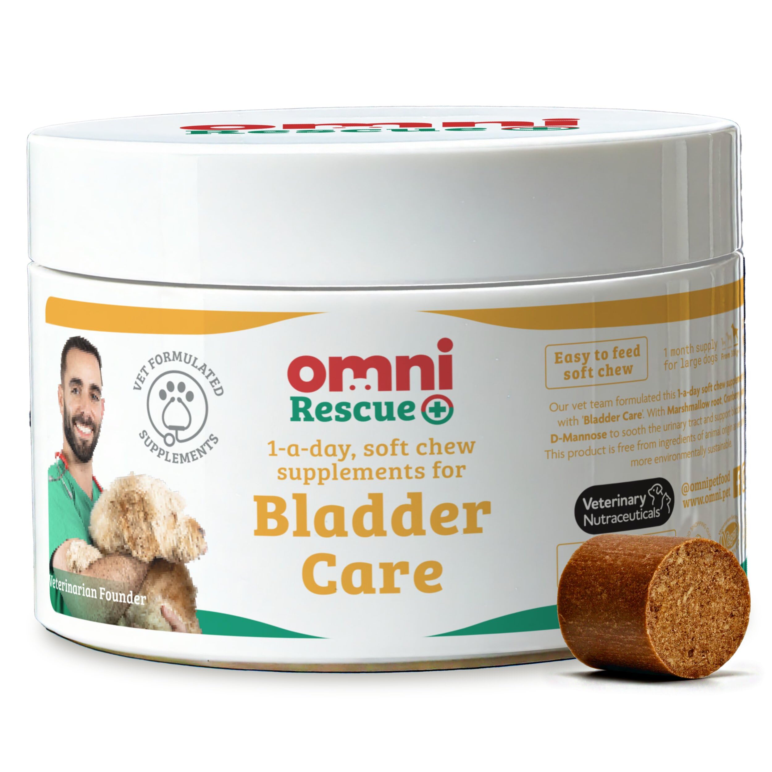 Omni Bladder Care Supplement - Dragons’ Den Winners, One-a-Day Dog Chew Supplements for Dogs, Marshmallow Root, Cranberry and D-Mannose For Bladder Urinary Support, 30 Servings, Large 30+ Kg