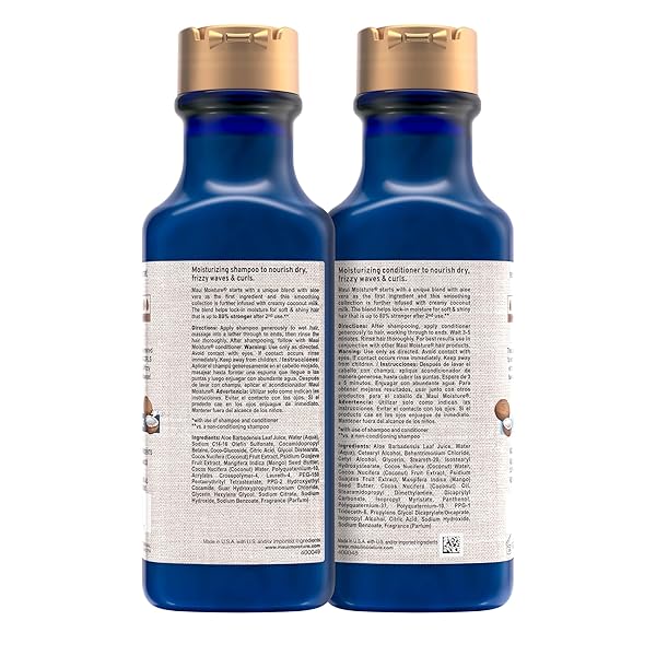 MAUI MOISTURE NOURISH & MOISTURE + COCONUT MILK SHAMPOO + CONDITIONER TO HYDRATE AND DETANGLE CURLY HAIR, LIGHTWEIGHT DAILY MOISTURIZING SHAMPOO, VEGAN, SILICONE & PARABEN-FREE, 13 FL OZ