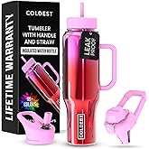Coldest Tumbler with Handle and Straw - 100% Spill Proof Tumbler with Straw (3 Lids) - Stainless Steel Insulated Leakproof Tumblers for Women & Men - Cup Holder Friendly - 46 oz (Tulip Nova)