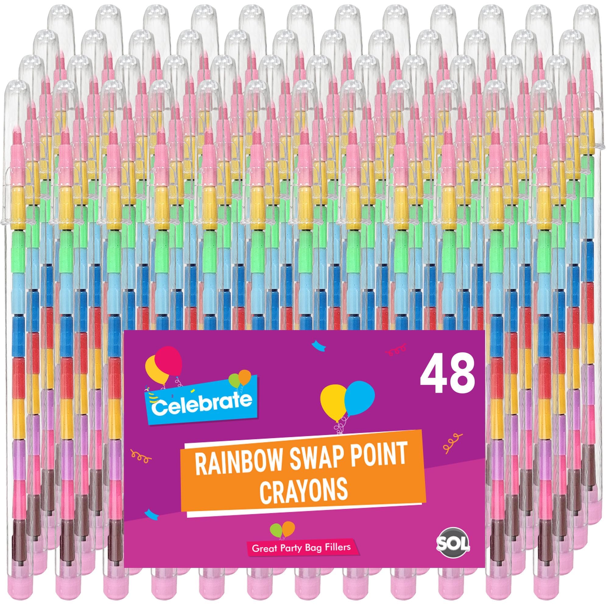 SOL 48pk Stacking Crayons – Twistable Colouring Pencils for Party Bags – Rainbow Swap Point Twistables Crayon Set for Drawing, Arts, Crafts and Creative Activities