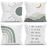 Qvapt Boho Rainbow Throw Pillow Covers,Boho Classroom Pillow Covers 18x18 Set of 4,Rainbow Kids Pillowcases for Nursery Kids Room Decor