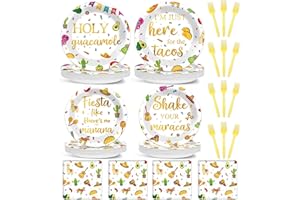 OJUSTBEOK 96 Pcs Mexican Fiesta Paper Plates and Napkins Taco Fiesta Party Supplies Mexican Themed De Mayo Dessert Tableware Set Dia De Los Muertos Colorful Themed Party Favors Baby Shower