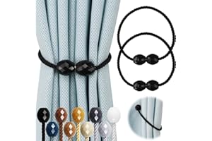 Hangtty 2 Pack Strong Magnetic Curtain Tiebacks Rope Decorative Curtain Tie Backs Magnetic Curtain Holders for Drapes Window Treatment Holdbacks, Black