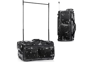 Fanwoli 28" Dance Bag with Garment Rack | Glittering Waterproof Fabric | Shine-Bright Collection | Ideal Competition Rolling 