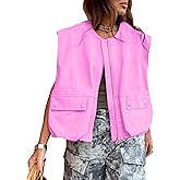 PAODIKUAI Women's Casual Zip Up Vest Cargo Ruched Hem Lightweight Sleeveless Blazer Oversized Jackets Top with Pockets