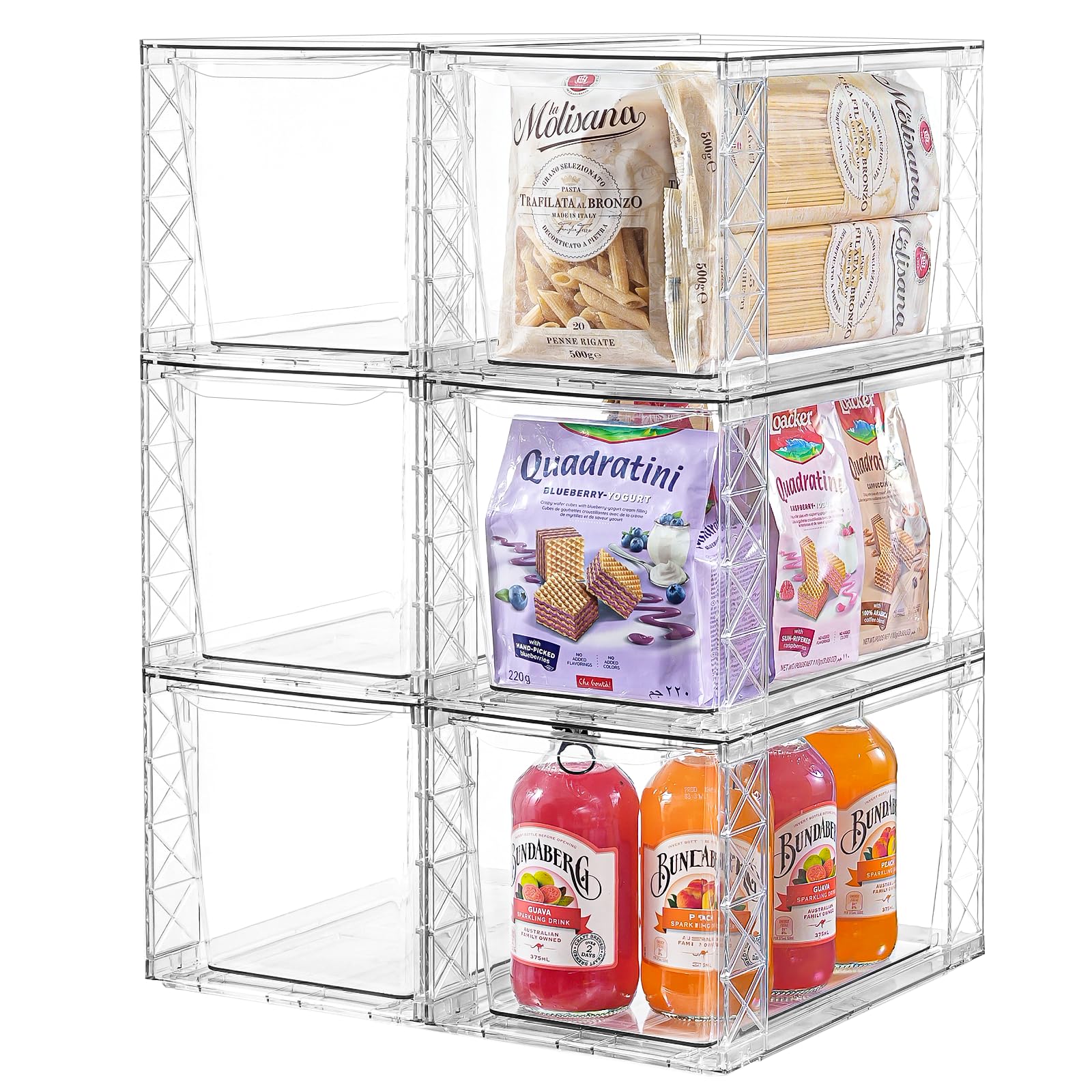 Photo 1 of 6Pack Stackable Kitchen Storage Organizer, Pantry Organizers and Storage, Clear Foods Organizer Bins with Handles, Easily Assemble for Bathroom, Kitchen, Pantry, Cabinet, Closet