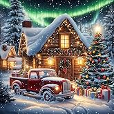 Christmas Diamond Art Kits for Adults, Diamond Art Painting Kits for Adults | Xmas Red Truck Stress Relief Full Round Drill Heartfelt DIY Gift Strong Adhesive Wall Decor HD Canva 13.8x13.8in 35x35cm