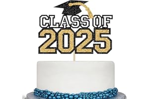 CALARJETA Glitter Class of 2025 Cake Topper, Congrats Grad Decorations, Congratulations, 2025 High School/College/University Graduation Party Decoration Supplies, Black and Gold