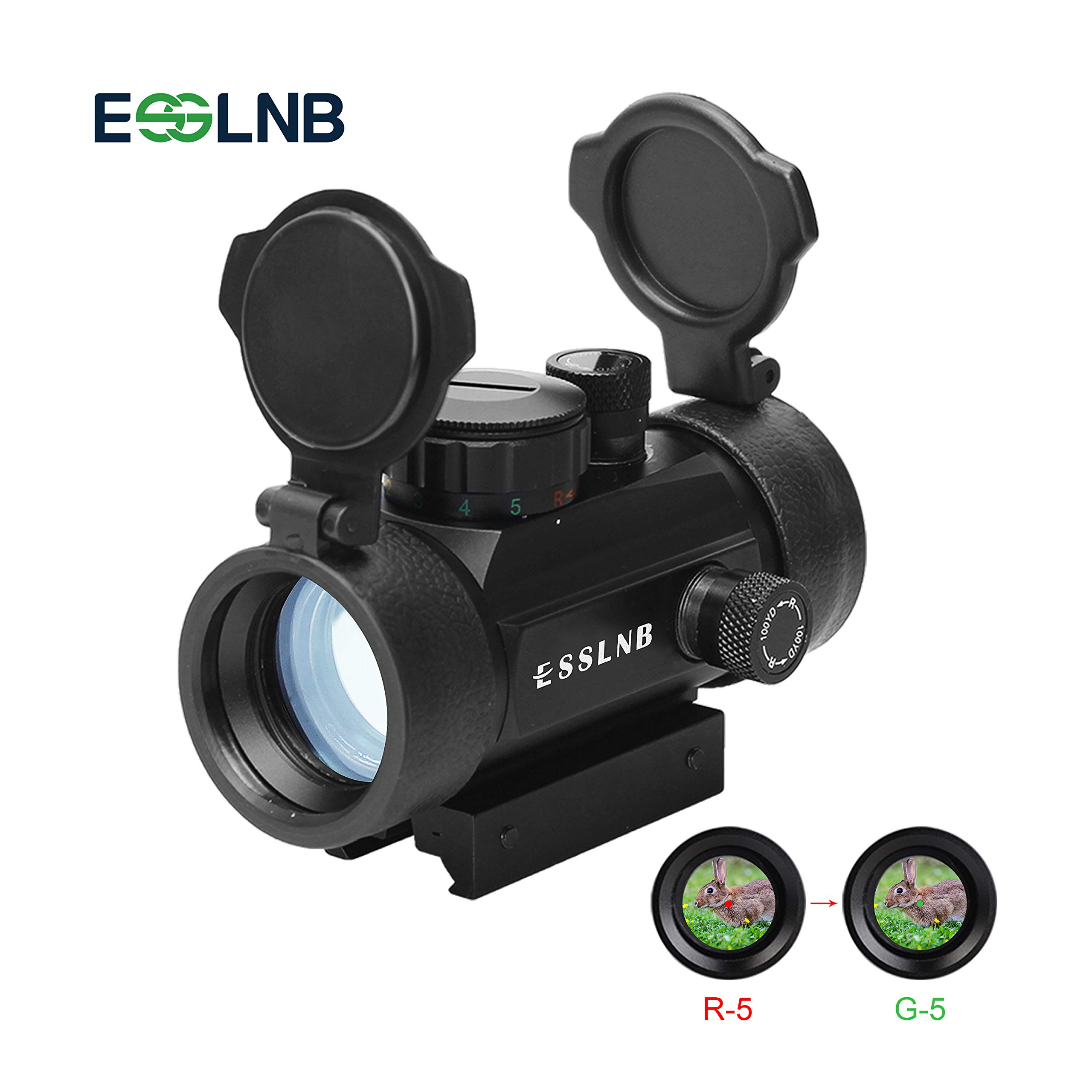 ESSLNB Red Dot Sight Red & Green 5 Brightness Settings with 20mm Picatinny Rail Mount and Protector Covers Rifle Scope for Hunting