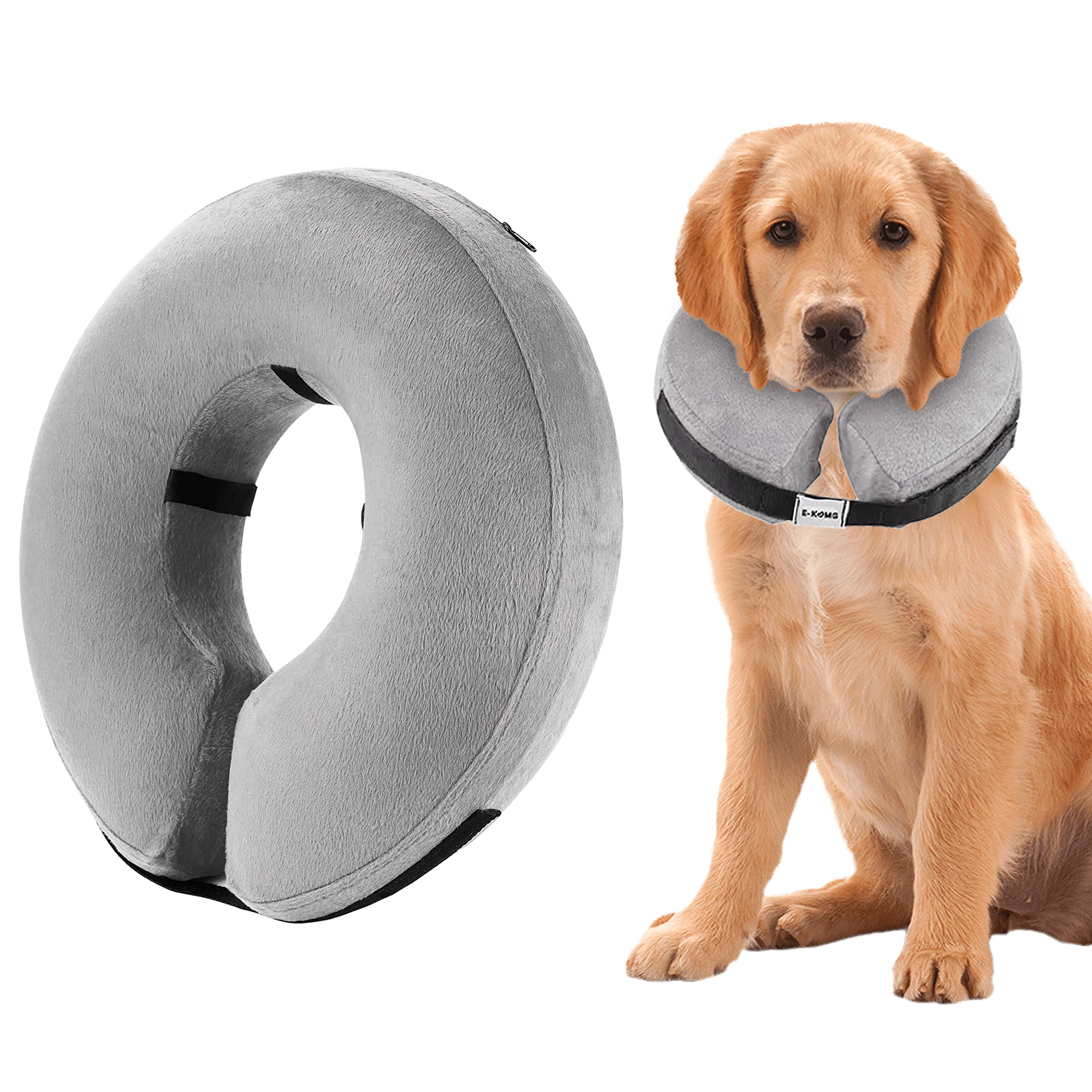Inflatable Dog Collar with Quick Release and Adjustable Fit,This Protective Dog Cone for After Surgery Protects from Stitches, Bites, Licks and Wounds, Soft Pet Recovery Collar for Dogs, (Grey, L)