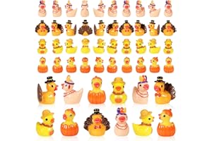 DASHUAIGE 48 Pcs Thanksgiving Mini Resin Ducks, Tiny Miniature Turkey Ducks Figurines, Novelty Thanksgiving Tiny Turkey Ducks for Party Favors Gift Decoration