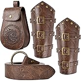 MehelloFeather Renaissance Accessories 3 PCS - Viking Belt, Leather Bracers & Pouch for Halloween Cosplay | Adjustable