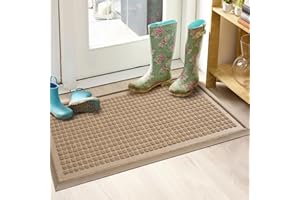 HIYARD Boot Tray for Entryway, Non-Slip Shoe Tray Drying Mat, Waterproof Boot Mat for Muddy Boots, Heavy Duty Shoe Storage Trays, Indoor/Outdoor Use, 16x30 inches, Beige