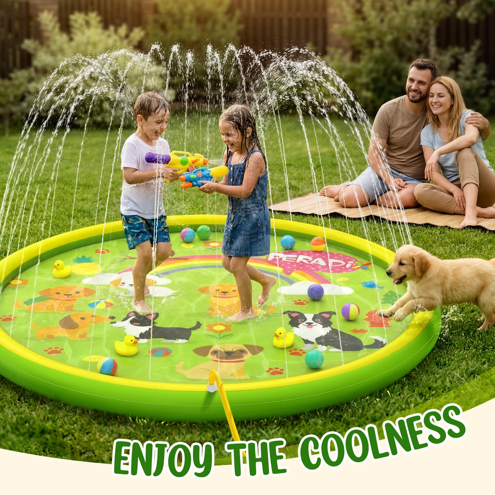 Peradix Splash Pad,Sprinkler Wasser-Spielmatte Anti-Rutsch Splash Play Matte Sommer Outdoor Garten Kinder Spielzeug Sprinklerpool für Baby Party Outdoor 2