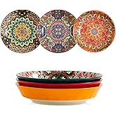 ASBEFORE Ceramic Pasta Bowls Set - 8 inch 32 oz Serving Bowls, Set of 6, Colorful Dinner Bowls for Soup,Salad, and Pasta, Kitchen, Microwave, Dishwasher Safe, mexican, Bohemian Style