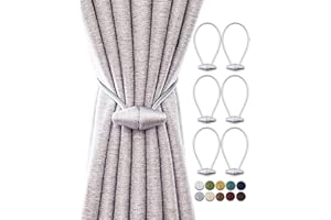 TECVINCI Magnetic Curtain Tiebacks with Upgrade Larger Magnet, 6 Pack 16 Inch Drapery Holdbacks for Indoor & Outdoor Curtain - Silver Grey