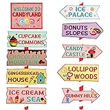 20 Pieces Candy Land Party Sign Welcome Directional Signs Street Sign Photo Prop Cutouts for Sweet Theme Birthday Decoration
