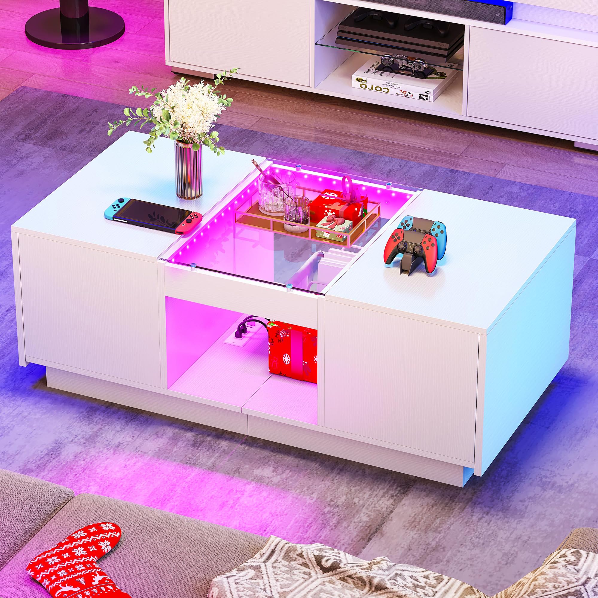 YITAHOME LED Rectangular Coffee Table with Storage, Modern Coffee ...