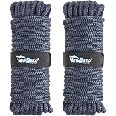NEWSEED Dock Lines 2Pcs 3/8" x 35' Double Braided Nylon Boat Rope Navy Blue | With 12" Eyelets, Marine Grade Premium Mooring Lines for Docking
