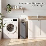 efluky Slim Laundry Basket with Lid 63L Narrow Foldable Linen Bamboo Grey view 6