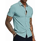 PJ PAUL JONES Mens Button Down Short Sleeve Shirt Wrinkle Free Dress Shirts for Men Casual Summer Beach Vacation Shirts