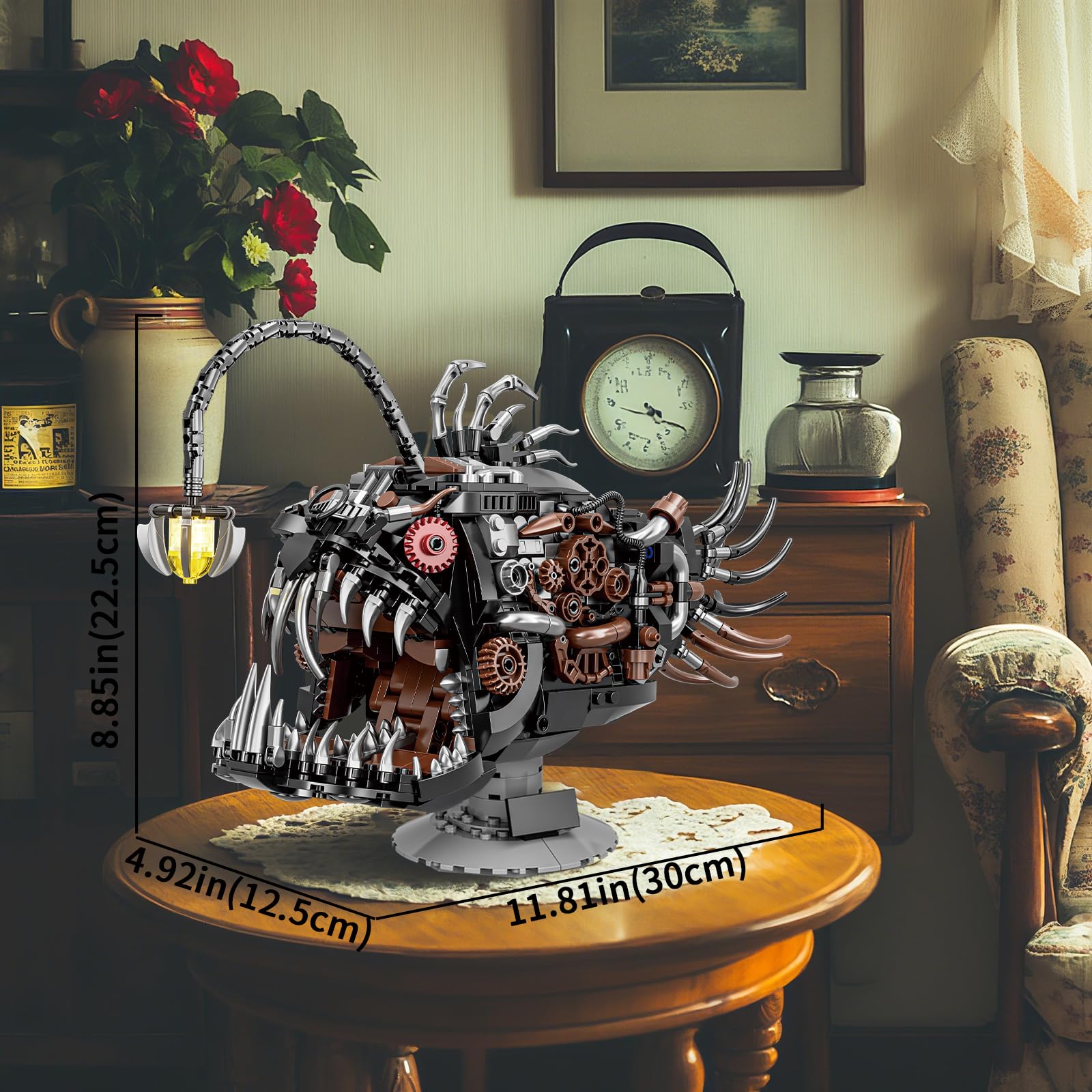 Mechanische Laternenfisch Bausteine Klemmbausteine mit Licht, Kompatibel mit Lego Set, 1038 Teile Meerestiere Anglerfisch Spielzeug für Home Deko, STEM Geschenk für Erwachsene Jugendliche Jungen 8-14+ 7