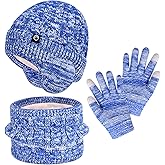ZOORON Kids Winter Hat Gloves Scarf Set,Girls Boys Toddler Beanie with Earflaps Neck Warmer Gaiter Mittens Fleece Lined Set