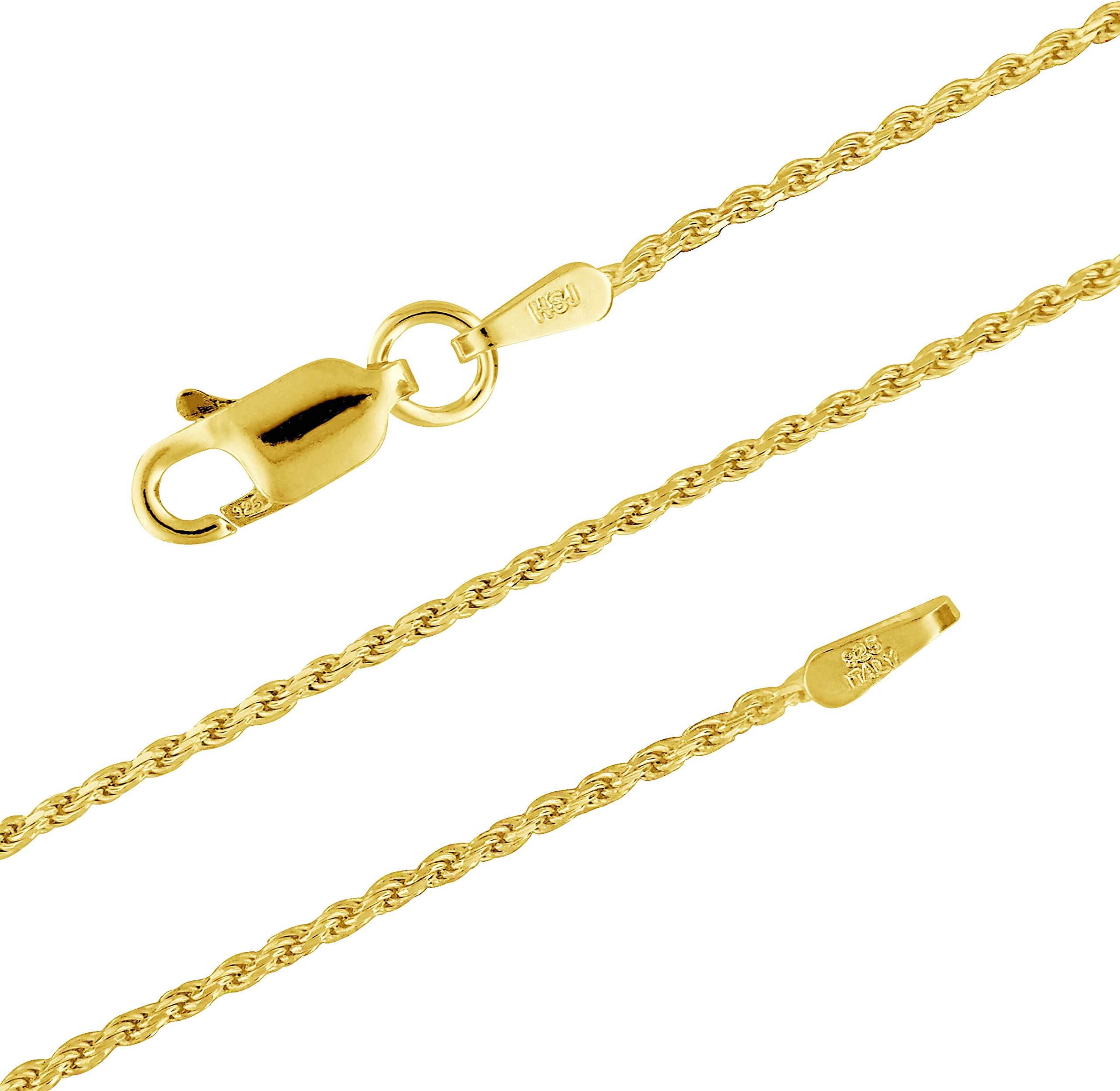Hawaiian Silver Jewelry14kt Yellow Gold Plated Sterling Silver 1.1mm Diamond-Cut Rope Chain Necklace Solid Italian Nickel-Free, 14-36 Inch