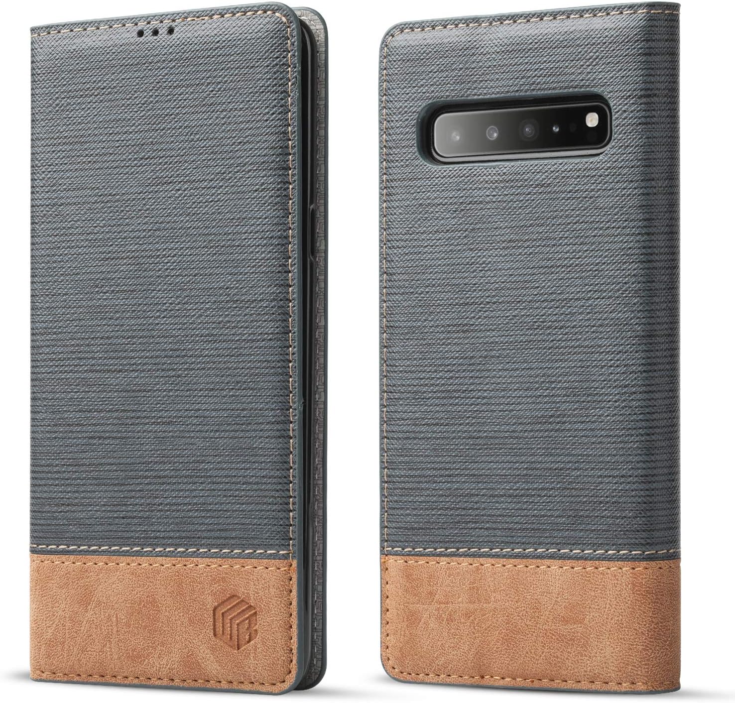 WenBelle Wallet Case for Samsung Galaxy S10 5G 6.7 inch (2019),Stand Feature,Double Layer Shock Absorbing Premium Soft PU Color Matching Leather Flip Cases Apply to Galaxy S10 5G (Grey)