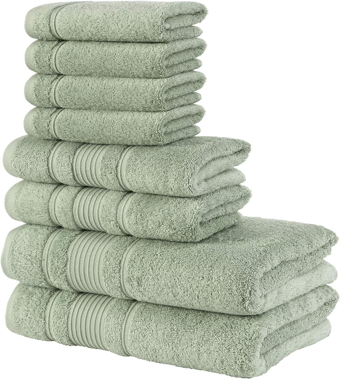 Qute Home Towel Set; 2 Bath Towels, 2 Hand Towels, and 4 Washcloths | Spa & Hotel Towels Quick Dry 100% Turkish Cotton Towel Sets for Bathroom, Shower Towel (Green, Towel Set - Set of 8): Home & Kitchen