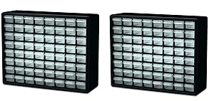 Akro-Mils 10164 64 Drawer Plastic Parts Storage Hardware and Craft Cabinet, 20-Inch by 16-Inch by 6-1/2-Inch, Black (Pack of 2)