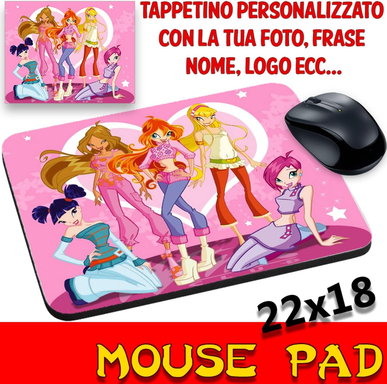 MyCust Mouse Pad Fairy Bloom Winx Club Cardboard Personalised with Name,Photo ECC