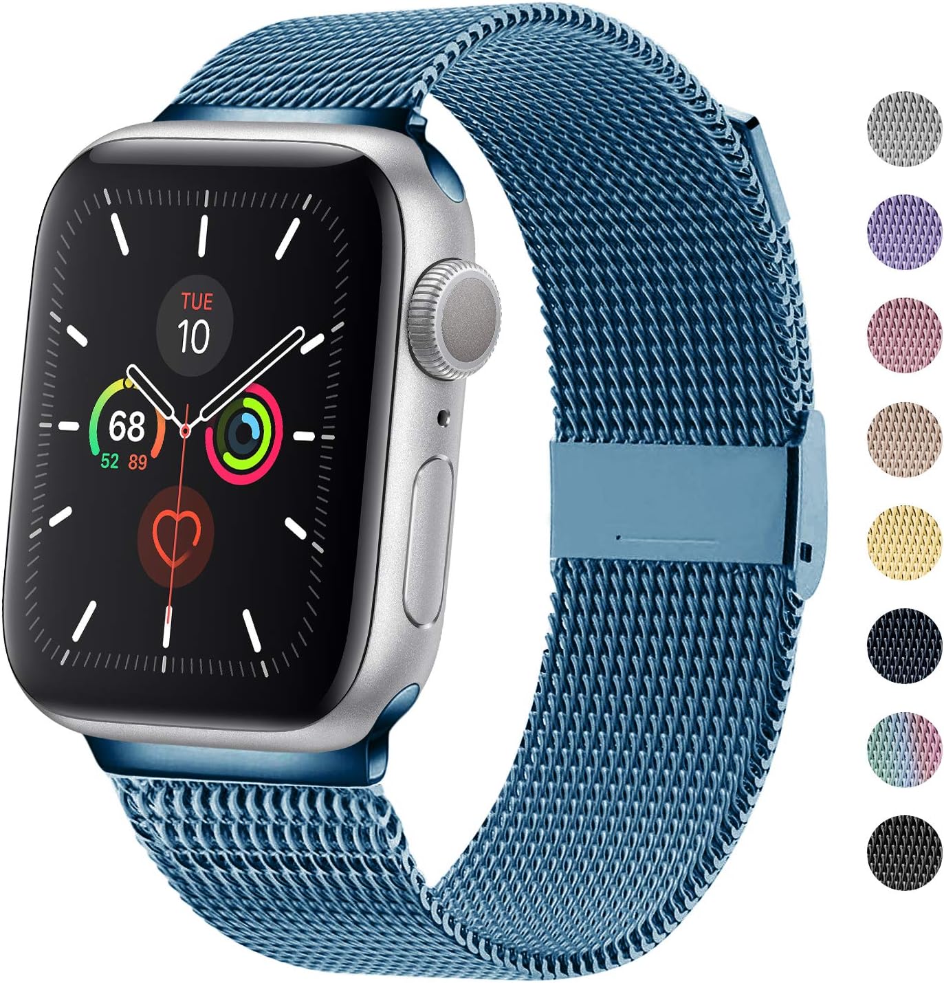 TRA Metal Band Compatible with Apple Watch 38mm 40mm 42mm 44mm, Stainless Steel Mesh Adjustable Replacement Strap Wristband for iWatch Series 5/4/3/2/1 Women & Men (Blue, 38mm/40mm)