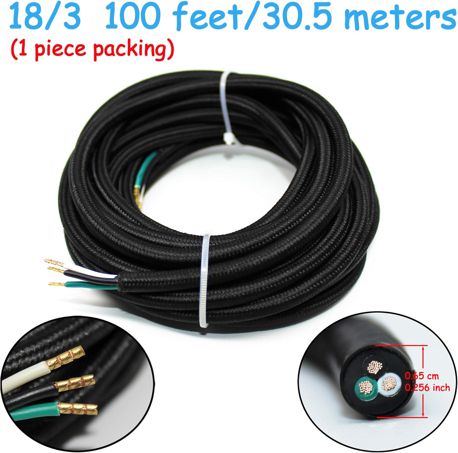 18/3 100Ft Cloth Covered Wire Lamp Cord Vintage Electrical Rayon