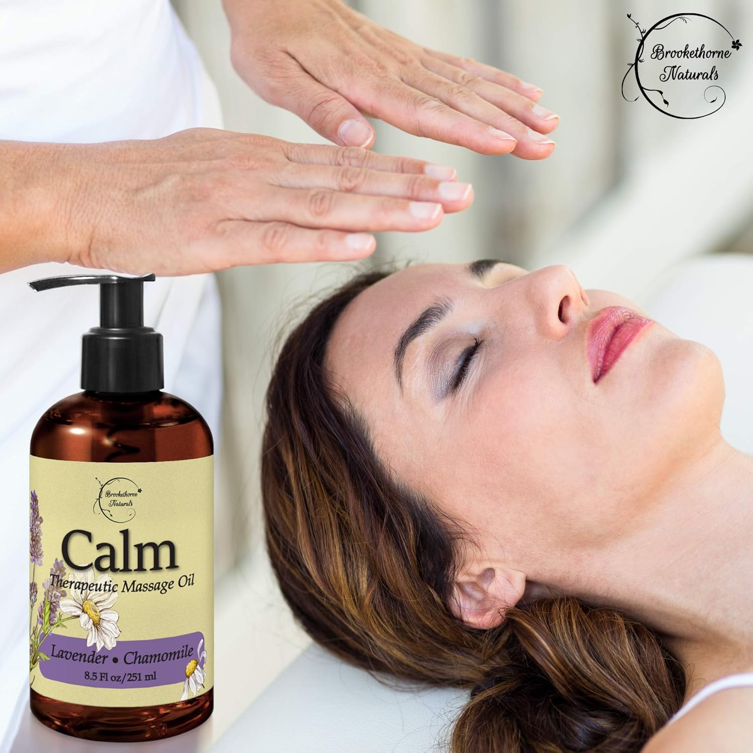 Calm Massage Oil with Lavender & Chamomile Essential Oils to Relax Sore Muscles - For Massage Therapy & Home use – with Coconut, Grapeseed & Jojoba Oils for Smooth Skin– Brookethorne Naturals - 8.5oz : Beauty