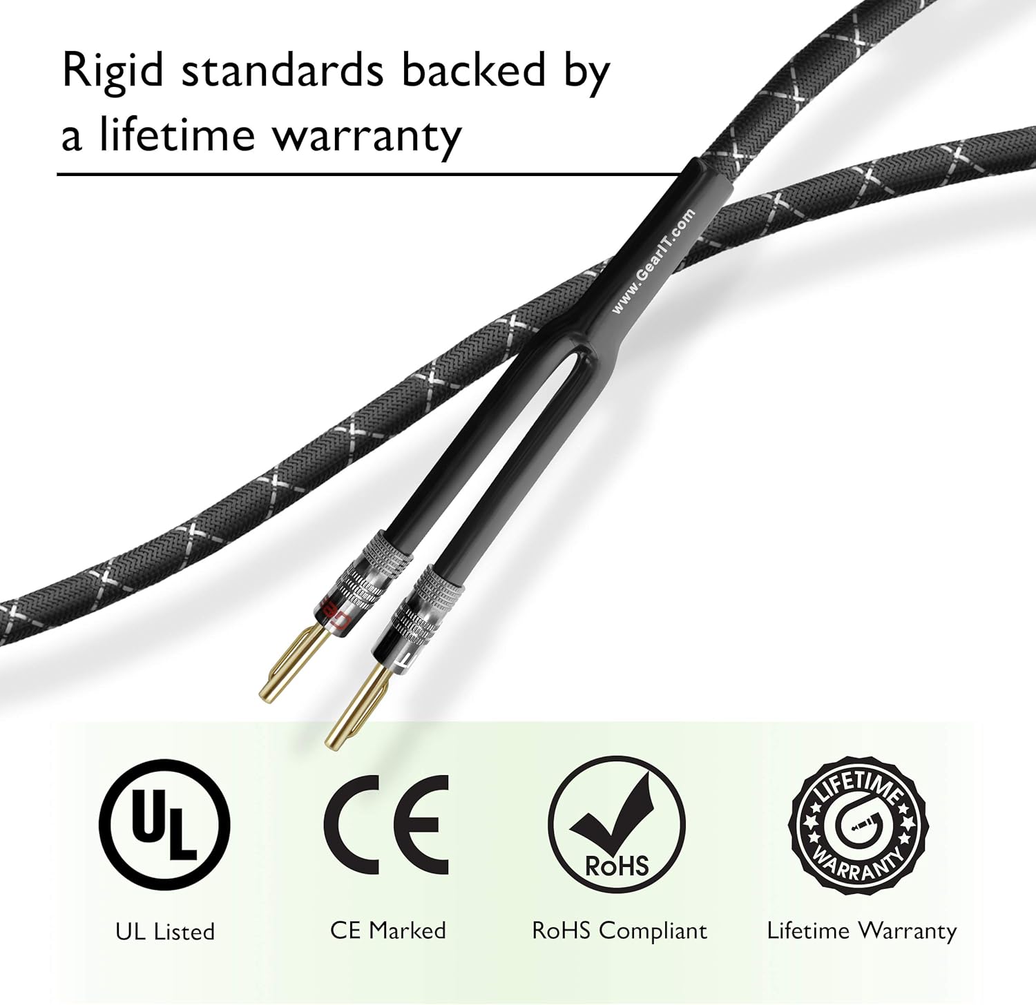 GearIT 12AWG Premium Heavy Duty Braided Speaker Wire Cable (15 Feet) Dual Gold Plated Banana Plug Tips - In-Wall CL2 - Oxygen-Free Copper (OFC) Black: Electronics
