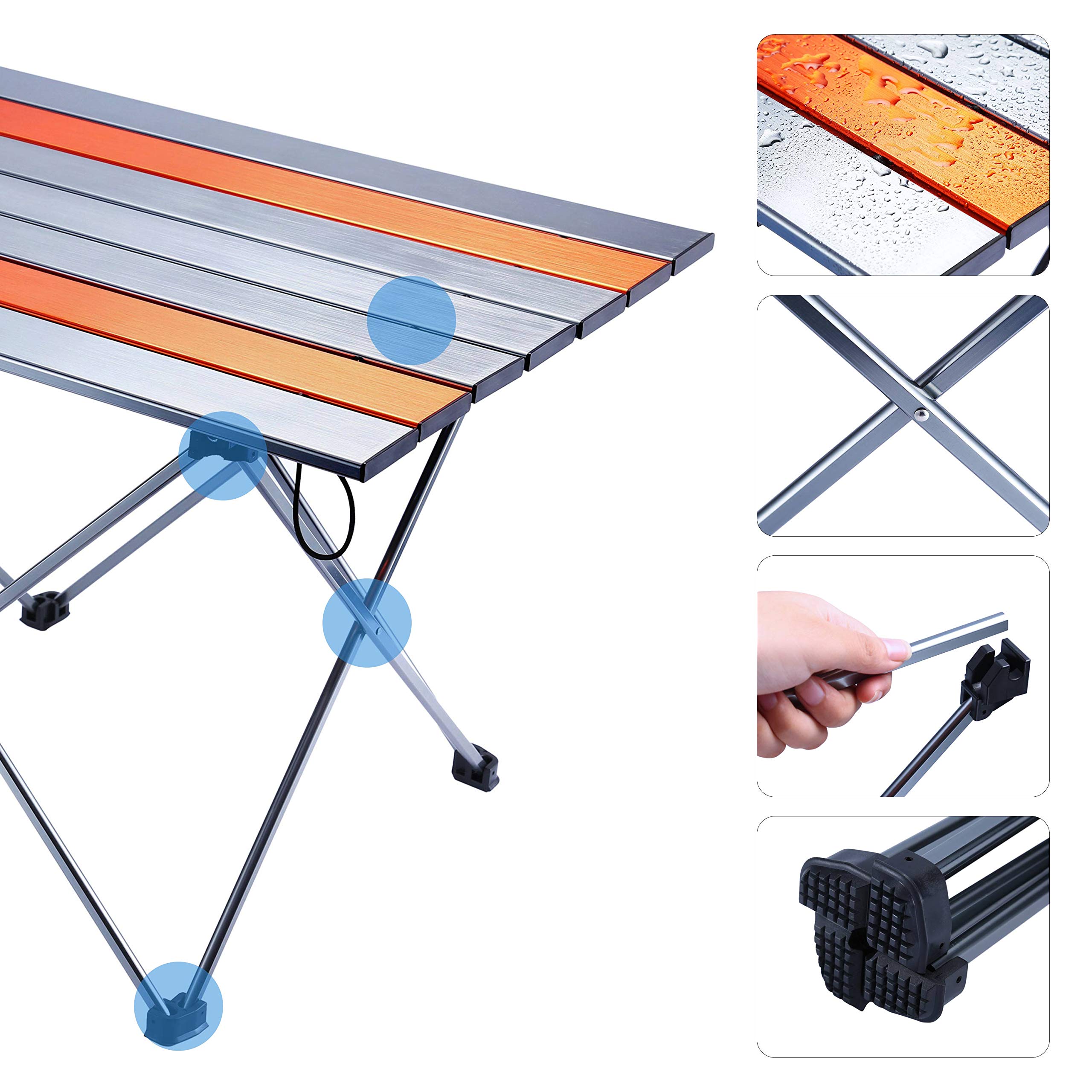 Movaty Portable Camping Table Foldable Outdoor table Lightweight Roll Up Aluminum for Indoor and Outdoor Desk with Carry Bag for Picnic, BBQ, Fishing,Hiking and Travel,Easy to Clean Multicolor