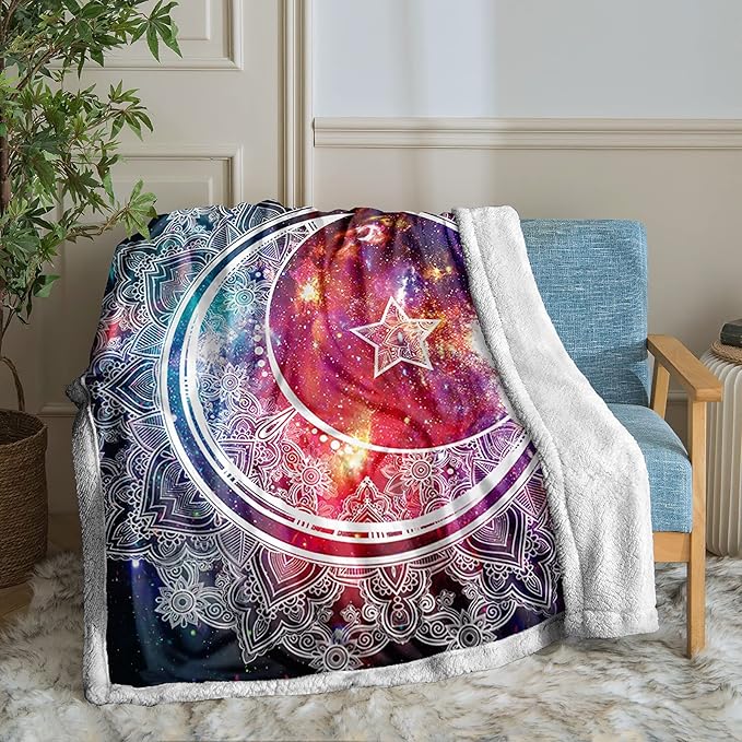 Boho Moon Blanket Mandala Throw Blanket Galaxy Sun and Moon Printed