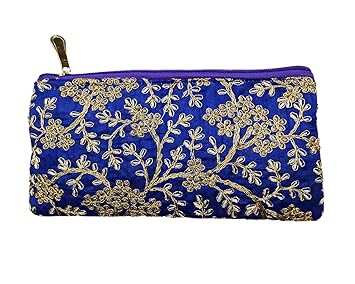 PRODUCTMINE� Antique Golden Color Embroidered Purse Zardozi Embroidery Floral Clutch Purse Pouch