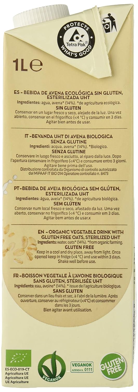 Bebida de avena sin gluten - caja de 6 uds de 1000 ml. (Total 6000 ml.)