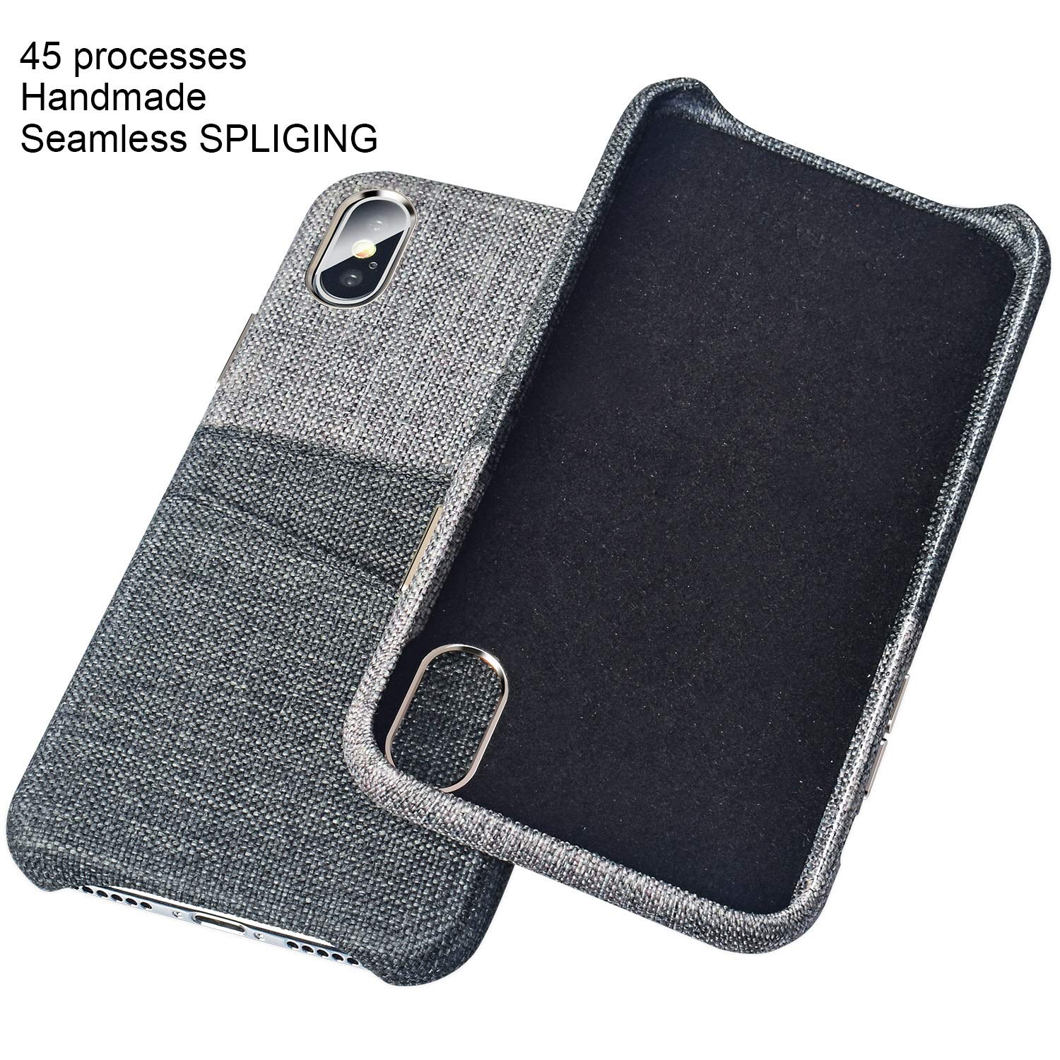 PARFASE iPhone Xs Max Wallet Case, iPhone Xs Max Case Soft Cloth Fabric Case with 2 ID Credit Card Holder Slots for Apple iPhone Xs Max 6.5 inch (Gray/Black)